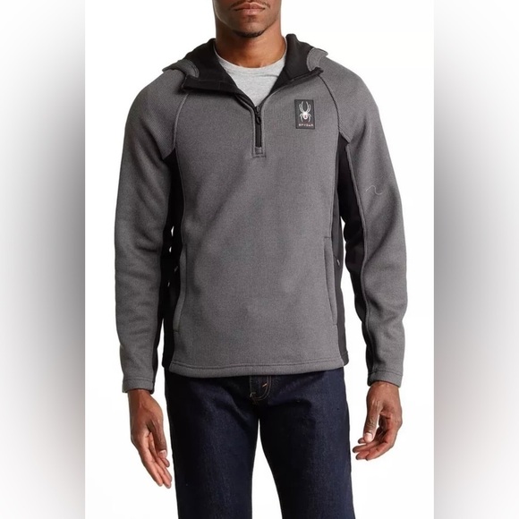 SPYDER POLAR 1/4 ZIP GRAY MEDIUM FLEECE HOODIE PULLOVER JACKET THERMAL - Picture 1 of 9